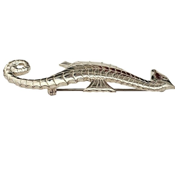 Sterling Silver Seahorse Brooch Pin Signed By Maker L502 - Picture 7 of 11